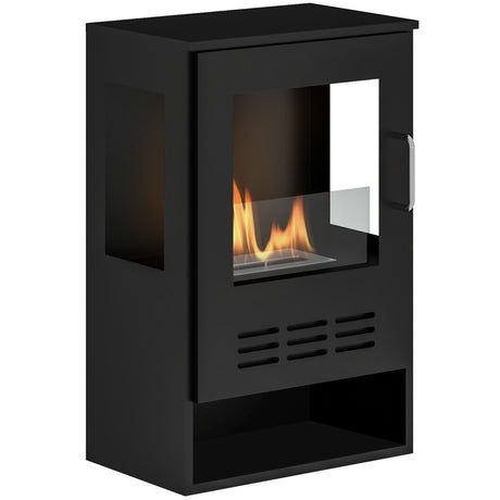 HOMCOM Ethanol Fireplace Stove with Shelf, Freestanding Bioethanol Fire, Indoor Ethanol Burner with 0.9 Litres Volume, Burns for Up to 3.3 Hours, 27 Inch, Black