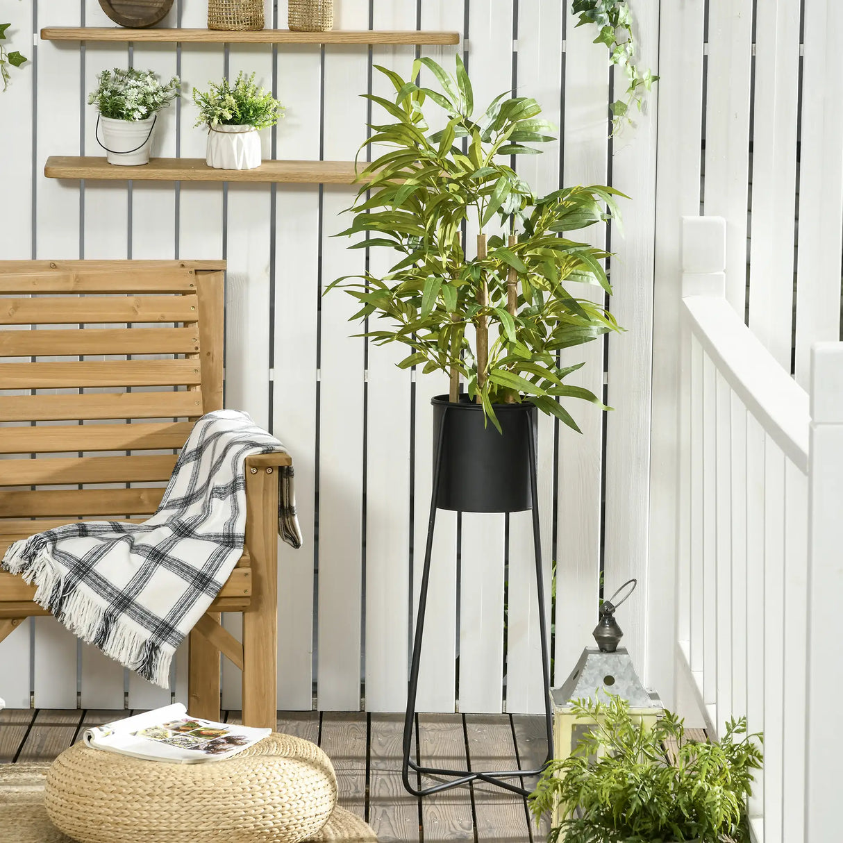 HOMCOM Artificial Plants Bamboo Tree in Pot Desk Fake Plants for Home Indoor Decor, 15x15x60cm, Green