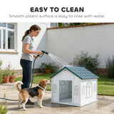 PawHut Plastic Weather-Resistant Dog House, for Indoors and Outdoors, Medium Dogs - White and Blue