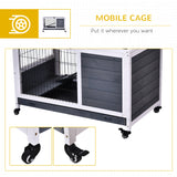 PawHut Wooden Guinea Pig Hutch, 2-Floor Bunny Cage w/ Enclosed Run Area, Grey