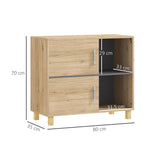 HOMCOM Bathroom Cabinet, Freestanding Bathroom Cabinet with Open Compartments and Double Doors