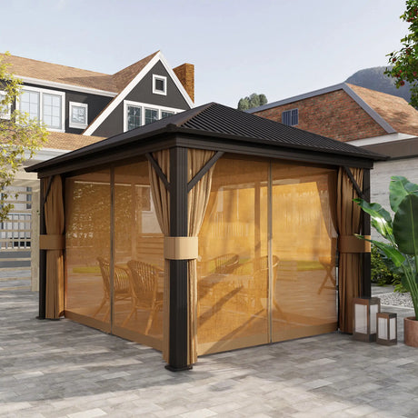 Outsunny 3.6 x 3 m Aluminium Hardtop Gazebo, with Accessories - Brown