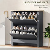 HOMCOM Slim Shoe Cabinet, Narrow Shoe Cupboard with 2 Flip Drawers, Adjustable Shelves for 12 Pairs of Shoes, Charcoal Grey