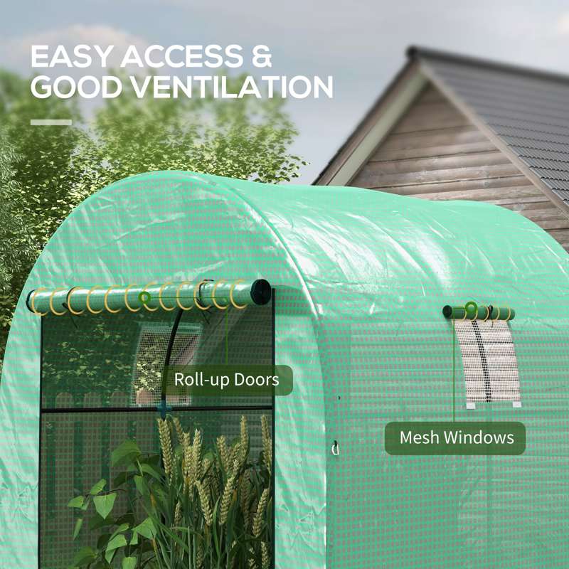 Outsunny Polytunnel Greenhouse Walk-in Grow House with UV-resistant PE Cover, Doors and Mesh Windows, 1.8 x 1.8 x 2m, Green