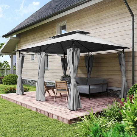Outsunny 3 x 4m Metal Frame, Two-Tier Roof Gazebo - Dark Grey