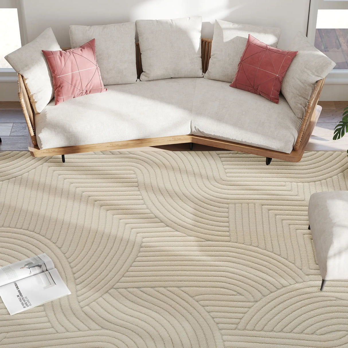 HOMCOM Modern Geometric Rug, Thick Plush, Non-Slip, 160 x 120 cm  Cream, Living Room/Bedroom/Office