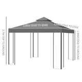 Outsunny 3 x 3m Outdoor Steel Gazebo with 2 Tier Roof, Garden Gazebo Patio Canopy Marquee Shelter with Decorative Steel Frame - Grey