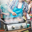 Outsunny Gas Plancha Barbecue Grill with 2 Stainless Steel Burner, 6kW, Portable Tabletop Gas BBQ with Non-Stick Griddle for Camping Picnic Garden Party Festival