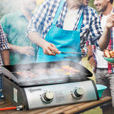 Outsunny Gas Plancha Barbecue Grill with 2 Stainless Steel Burner, 6kW, Portable Tabletop Gas BBQ with Non-Stick Griddle for Camping Picnic Garden Party Festival
