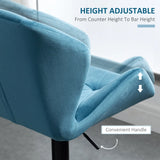 HOMCOM Bar Stools Set Of 2, Luxurious Velvet-Touch Barstools with Metal Frame Footrest Round Base Triangle Indenting Moulded Seat Adjustable Height Swivel Blue