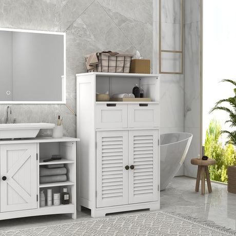 kleankin Three-Part Bathroom Storage Unit, with Shelf, Drawers & Cupboard - White