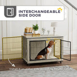 PawHut Dog Crate Furniture with Wheels, Double Doors, for Medium Dogs, 80 x 56 x 62.5cm, Grey