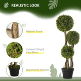 HOMCOM Set of 2 Decorative Artificial Plants, Boxwood Ball Topiary Trees in Pot Fake Plants for Home, Indoor&Outdoor Decor, 90 cm, Light Green