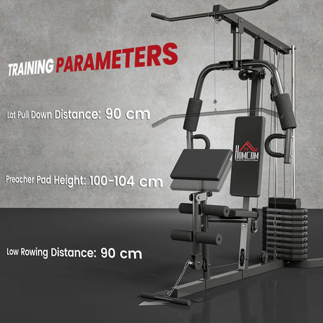 HOMCOM Multi-Exercise Gym Station, with 45kg Weight Stack, for Full Body Workout