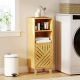 HOMCOM Slim Bathroom Cabinet with Bamboo Door and Legs, Narrow Bathroom Storage Cabinet, Freestanding Storage Cupboard with Open Compartments, 32 x 30 x 90 cm, Natural Wood Finish