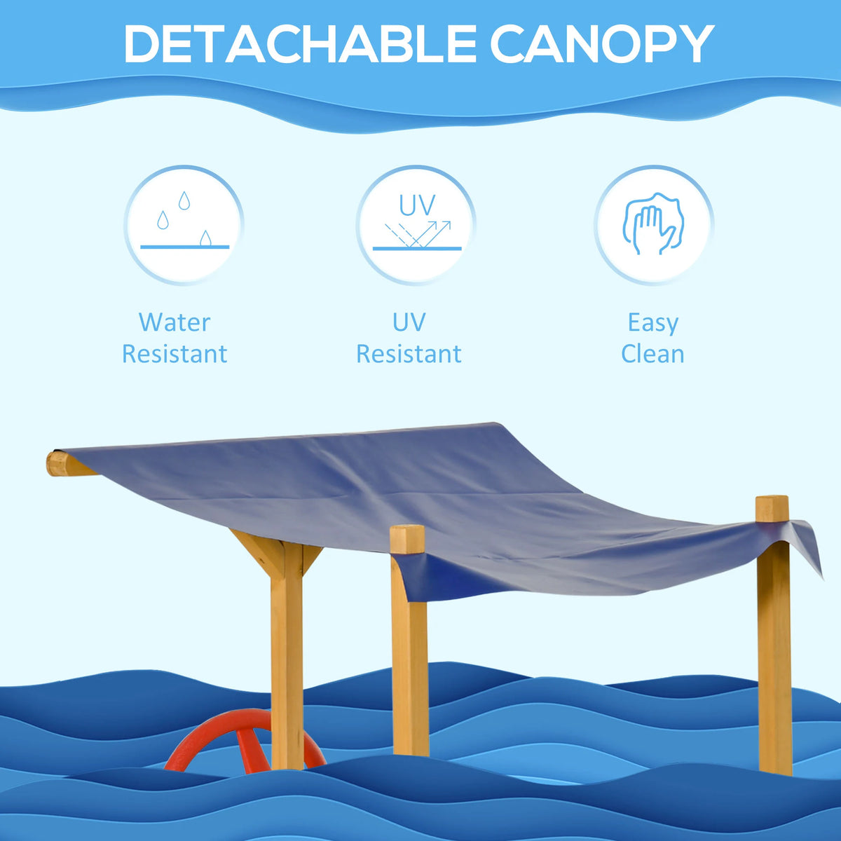 Outsunny Kids Wooden Sandpit, Children Sandbox Pirate Ship, Sandboat Play Station for Outdoor w/ Canopy Shade Storage Bench Bottom Liner