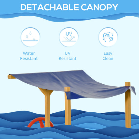 Outsunny Kids Wooden Sandpit, Children Sandbox Pirate Ship, Sandboat Play Station for Outdoor w/ Canopy Shade Storage Bench Bottom Liner