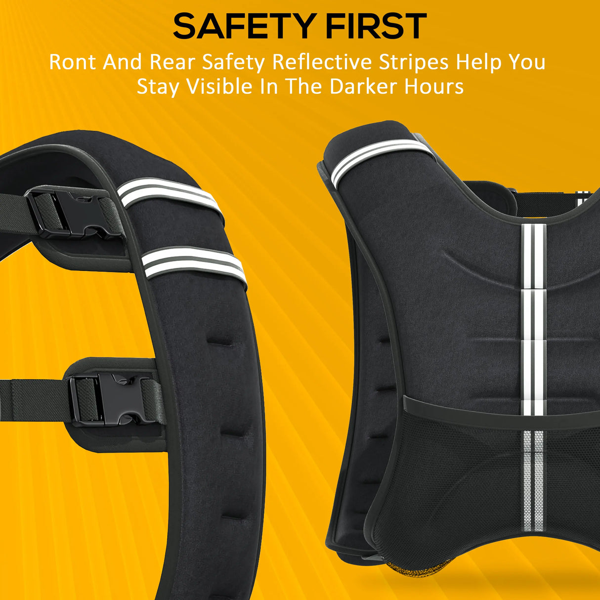 HOMCOM 10KG Weighted Vest, Running Weight Vest with Adjustable Straps, Convenient Pocket and Reflective Strips, for Men and Women Cardio Exercise Strength Training Workout