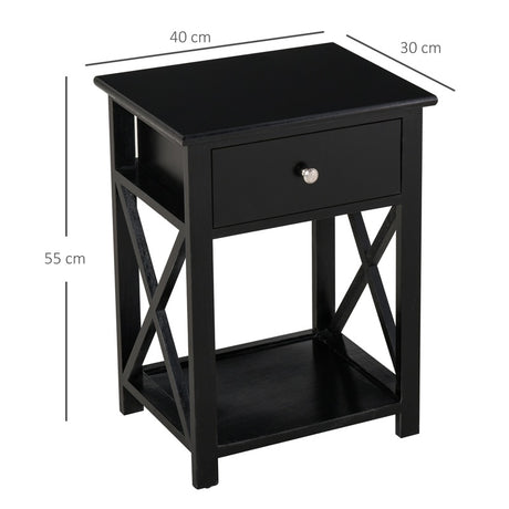 HOMCOM End Table, Sofa Side Table with Drawer X Bar Bottom Storage Shelf, Nightstand Bedside Table for Bedroom or Living Room Black