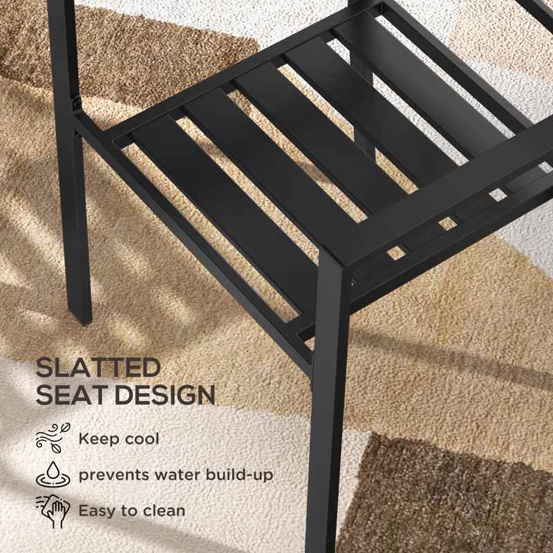 Outsunny Set of Two Minimal Metal Garden Chairs - Black