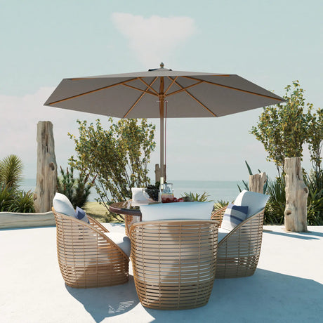 Outsunny 2.5m Wood Garden Parasol Sun Shade Patio Outdoor Wooden Umbrella Canopy, Table Market Umbrella with Vent, 38mm Pole, Rope Pulley Mechanism, Light Grey