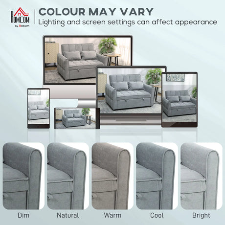 HOMCOM 2 Seater Sofa Bed, 3-in-1 Convertible Sleeper Sofa with Click-clack Adjustable Backrest and 2 Pillows, Grey