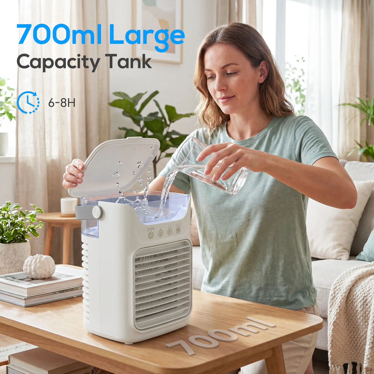 HOMCOM Air Cooler with Adjustable Head, Portable Air Conditioner with 3 Wind Speed, 2 Cool Mist, RGB Light, Grey
