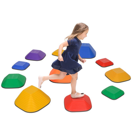 AIYAPLAY Balance Stepping Stones for Kids, 11Piece Non-Slip Stackable River Stones, Obstacle Courses for Balance and Motor Skills