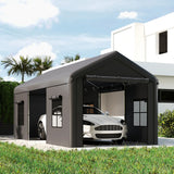 Outsunny 3 x 6 m Heavy Duty Carport, Portable Garage Car Canopy Tent with Galvanised Frame, Doors, Windows, Dark Grey