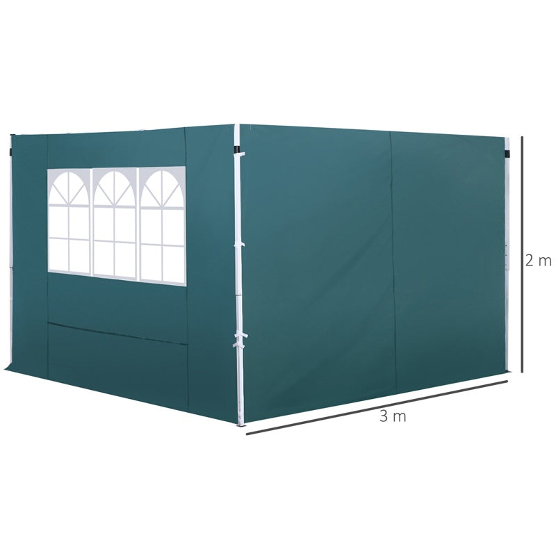 Outsunny 3 Meters Gazebo Replaceable Exchangeable Side Panel Wall Panels Walls With Window, Dark Green