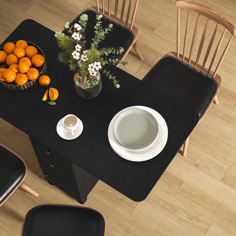 HOMCOM Multi-Storage Six-Person Drop Leaf Dining Table -  Distressed Black