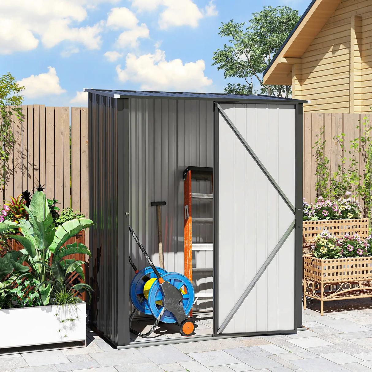 Outsunny 5.3 x 3.1ft Corrugated Steel Garden Shed - Black