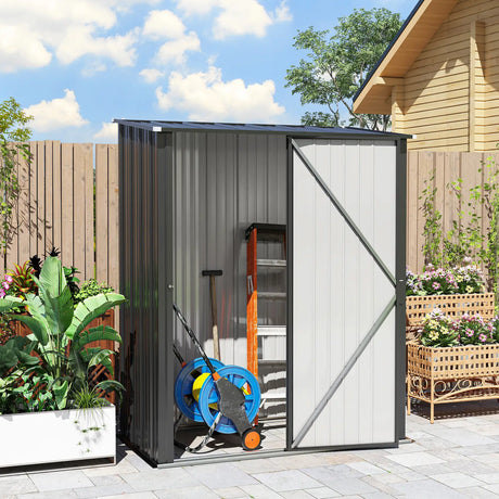 Outsunny 5.3 x 3.1ft Corrugated Steel Garden Shed - Black