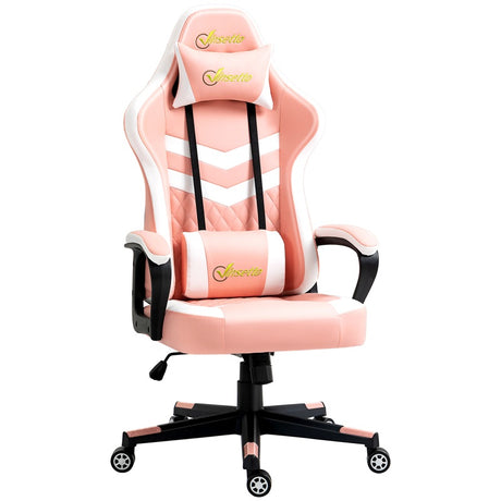 Vinsetto Gaming Chair, Computer Desk Chair with Lumbar Support, Faux Leather Racing Chair with Headrest and Swivel Wheels for Home Office, Pink