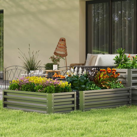 Outsunny Set of Two 110 x 50cm Steel Planter Boxes -  Dark Grey
