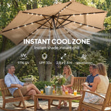 Outsunny 2.8 m Garden Parasol Umbrella with LED Solar Light, Parasol Cover, 3 Tier Outdoor Table Market Patio Umbrella, Khaki