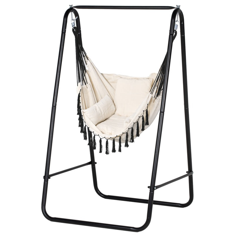 Outsunny Hammock Chair with Stand, Hammock Swing Chair with Cushion, Cream White