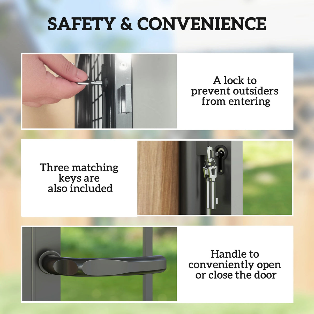Outsunny Galvanised Steel Garden Gate, Outdoor Fence Gate Security Barrier with Lock, Keys and Handle, Outdoor Entrance Way Door with Classic Finials, 105 x 204 cm, Black