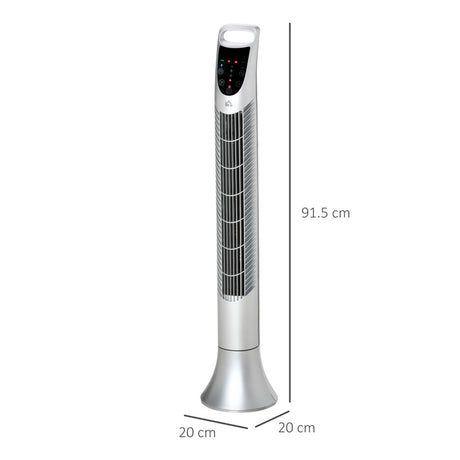 HOMCOM 36'' Freestanding Tower Fan, 3 Speed 3 Mode, 7.5h Timer, 70 Degree Oscillation, LED Panel, 5M Remote Controller, Silver