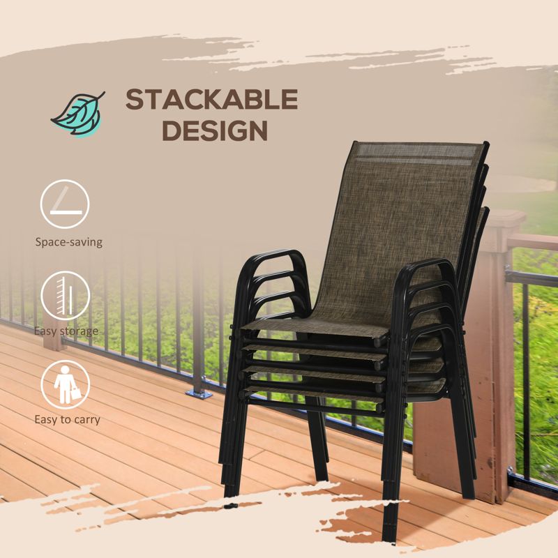 Outsunny Set of Four Stackable Mesh Seat Chairs - Mixed Brown