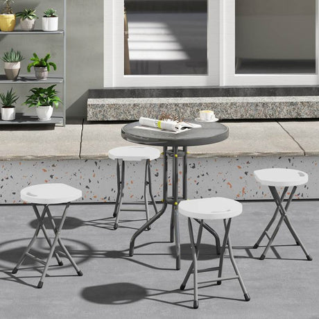 Outsunny Folding Stool Set of 4, Decorative Garden Stool Set with Safety Latch, Foldable Garden Stools with Powder-Coated Steel Legs HDPE Seat and Handle for Indoor and Outdoor, White