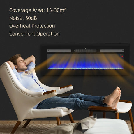 HOMCOM 127cm/50" Electric Fireplace, 2000W Recessed and Wall Mounted Electric Fire with Remote Control, 9 Flame Colour and Crystal, Black