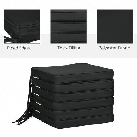 Outsunny Set of 6 Chair Cushion Seat Pads Dining Chair w/ Straps Indoor Outdoor Removable Tie On Garden Patio, Black