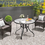 Outsunny Tempered Glass Top Round Outdoor Dining Table with Parasol Hole, 96.5 x 96.5 x 71 cm
