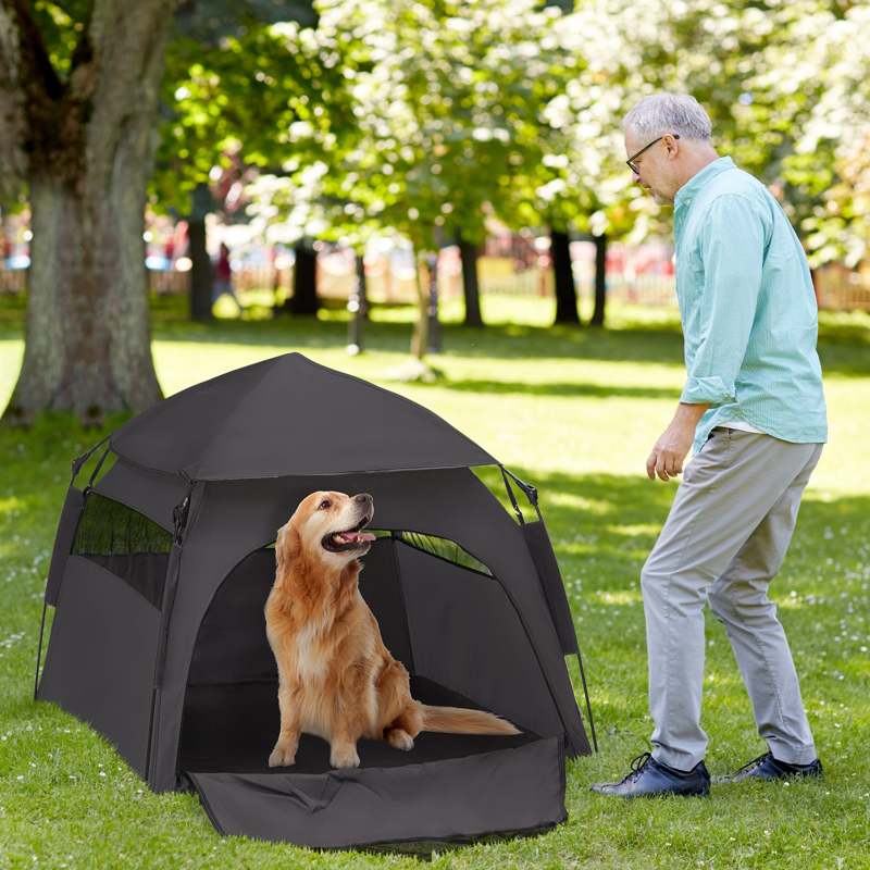 PawHut Foldable Dog Cat Tent with Waterproof Oxford, Carry Bag for Extra Large Dog, Charcoal Grey