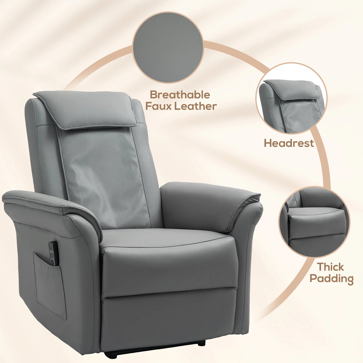 HOMCOM Recliner Armchair with 3D Kneading Massage, Breathable Leather Recliner Chair with Back Massager and Headrest, Electric Reclining Chair with Footrest, Remote, USB Port, Side Pockets for Home