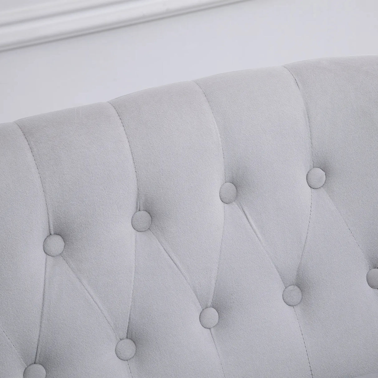 HOMCOM Velvet 2 Seater Sofa, Button Tufted Wingback Loveseat with Rubber Wood Legs for Living Room, Bedroom, Grey