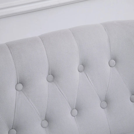 HOMCOM Velvet 2 Seater Sofa, Button Tufted Wingback Loveseat with Rubber Wood Legs for Living Room, Bedroom, Grey