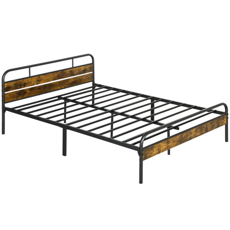 HOMCOM Industrial-Style King Bed Frame - Black/Brown