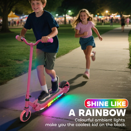 AIYAPLAY Electric Scooter for Kids 6-14 Years, with Colourful Lights, Pink